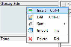 Glossary Set context menu