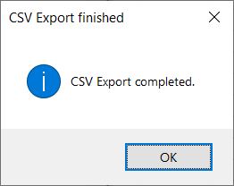 CSV export completion dialog