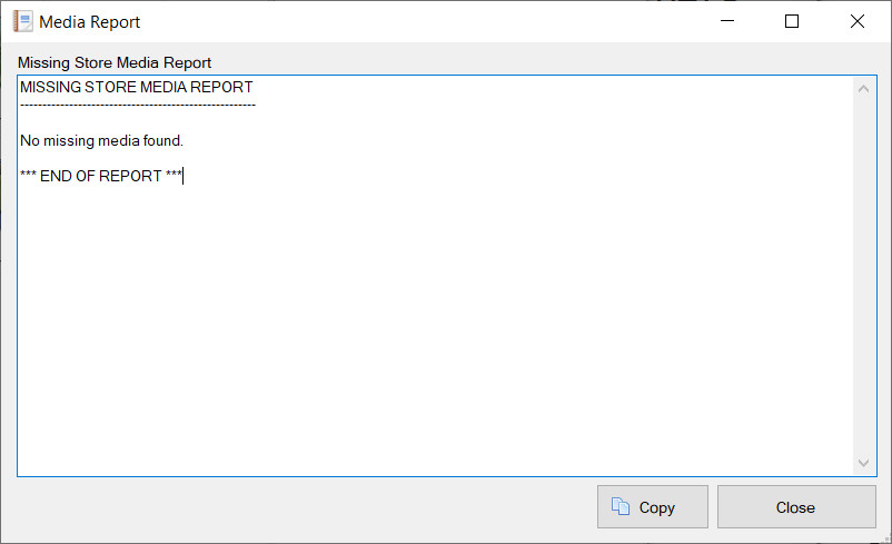 Missing Media Report dialog