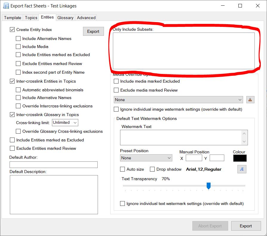 Subset export option