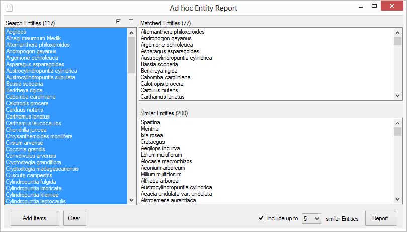 Example ad hoc Entity report interface